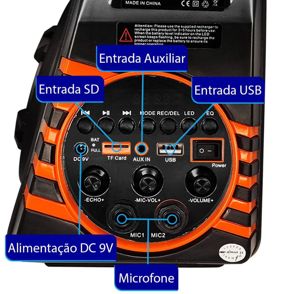 Caixa de Som Grande Portátil Bluetooth com Microfone 60W  XDG-37